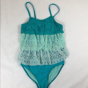 Kids Swim Ruffle Tankini Swimsuit - Teal (S2)